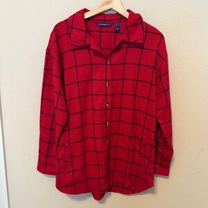 Isaac Mizrahi Live Flannel Shacket Plaid Women’s Medium Red Pockets Long Sleeve